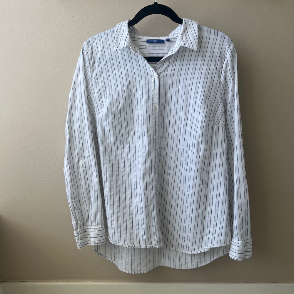 Apt. 9 White Button Down Shirt with Thin Black & Silver Pinstripes- Size XL